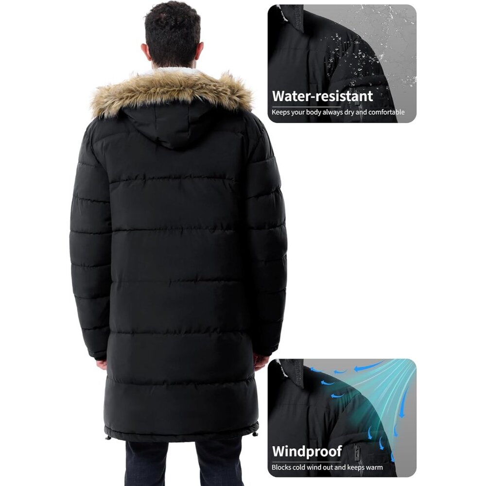 Winter Coats For Men Winter Jackets Water Resistant Warm Thicken Puffy Hooded In - Picture 4 of 6